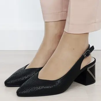 Pantofi negri perforati din piele naturala BY6885-1 02 imagine