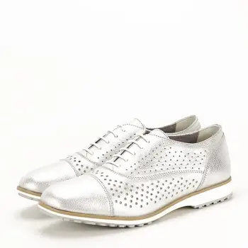 Pantofi oxford din piele naturala argintiu Magda 01 imagine