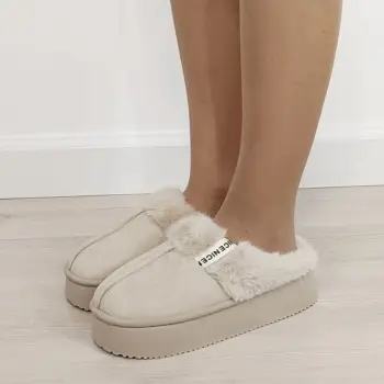 Papuci de casa dama imblaniti, Bej 9719 112 imagine