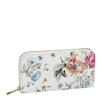 Portofel din piele naturala 8954 07 Alb cu imprimeu floral imagine