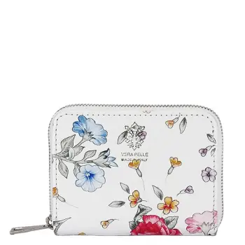 Portofel mic alb cu imprimeu floral din piele naturala 8912 07 imagine