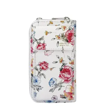 Portofel si port telefon din piele naturala 8971 07 Alb cu imprimeu floral imagine