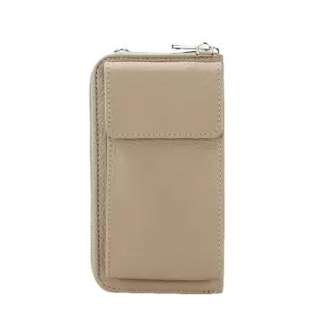 Portofel si port telefon din piele naturala 8971 07 Bej inchis imagine