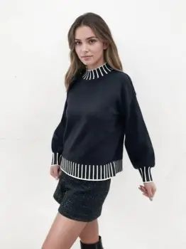 Pulover negru cu maneci usor bufante Z-101 M9 imagine