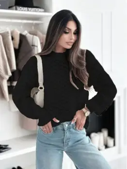 Pulover negru tricotat cu model SH-G1389-WK M8 imagine