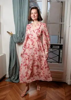 Rochie evazata cu imprimeu floral 4695D, Roz imagine