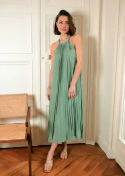 Rochie lunga cu pliuri Verde menta 4728D M8 imagine