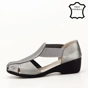 Sandale gri metalizat din piele naturala Calypso 127 imagine