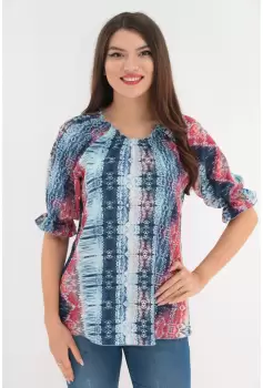 Bluza albastra cu print abstract rosu imagine
