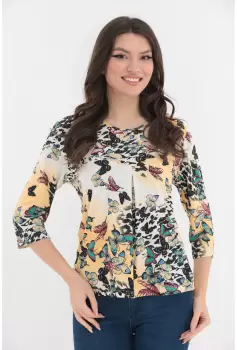 Bluza bej cu fluturi imprimati imagine