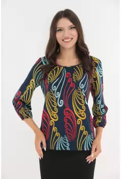 Bluza bleumarin cu imprimeu abstract mustar imagine