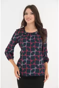 Bluza bleumarin cu imprimeu geometric roz imagine