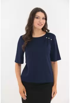 Bluza bleumarin din vascoza cu pliuri asimetrice imagine