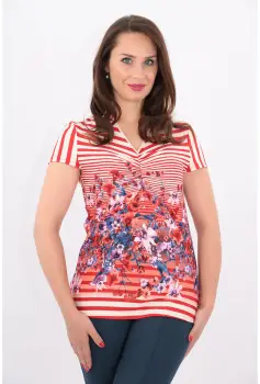 Bluza cu dungi rosii si print floral imagine