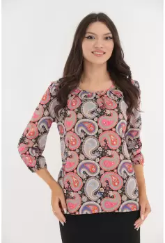 Bluza cu imprimeu abstract rosu-bej imagine