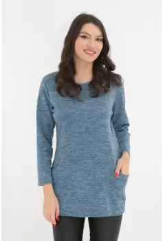 Bluza din jerse moale bleu cu buzunare imagine