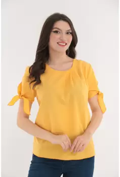 Bluza din vascoza mustar cu fundite la maneci imagine