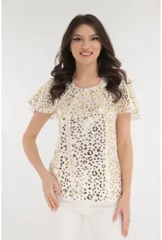 Bluza eleganta alba cu print auriu imagine