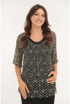 Bluza eleganta din dantela neagra cu buline ivory imagine