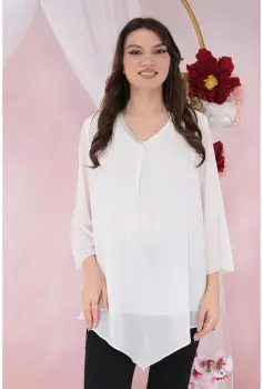 Bluza eleganta din voal alb cu strasuri la decolteu imagine