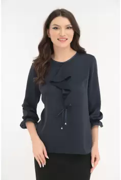 Bluza eleganta din voal bleumarin cu jabou si fundita imagine