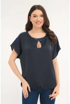 Bluza eleganta din voal satinat cu paiete bleumarin imagine