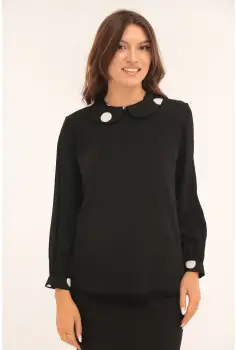 Bluza eleganta neagra cu buline la guler si mansete imagine