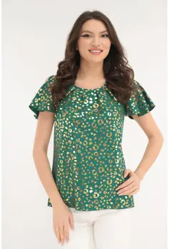 Bluza eleganta verde cu print auriu imagine