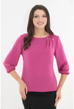 Bluza fucsia cu pliuri asimetrice din material tip matase satinata imagine