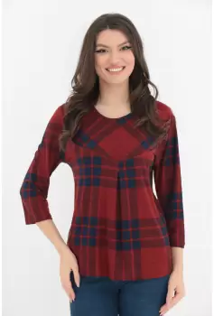 Bluza lejera bordo cu imprimeu in carouri bleumarin imagine