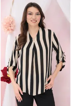 Bluza lejera cu anchior si dungi bej-negre imagine