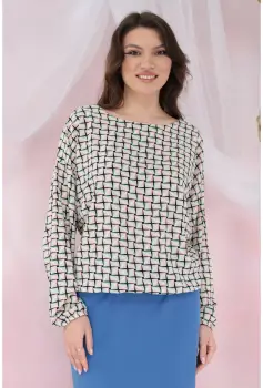 Bluza lejera cu imprimeu geometric bej imagine