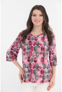 Bluza lejera cu romburi ciclamen si gri imprimate imagine