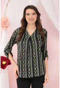 Bluza lejera neagra cu anchior si print abstract olive imagine