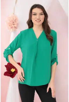 Bluza lejera verde cu anchior si maneci cu bride imagine
