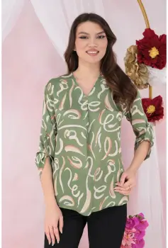 Bluza lejera vernil cu anchior si print abstract bej imagine