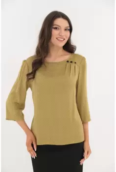 Bluza mustar cu buline si pliuri asimetrice imagine