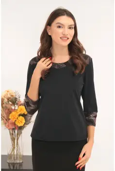 Bluza neagra din vascoza cu insertii din lurex cu glitter imagine