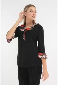 Bluza neagra din vascoza cu volane caramizii imagine