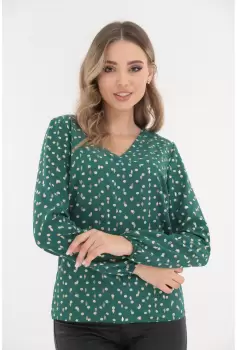 Bluza verde cu anchior si imprimeu cu buline albe imagine