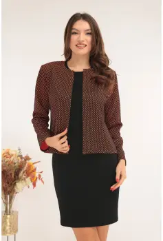 Costum - rochie neagra si sacou negru cu buline orange imagine