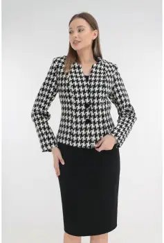 Costum - sacou cu model alb-negru picior de cocos si fusta neagra imagine