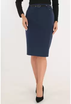 Fusta conica din stofa bleumarin accesorizata in talie cu o curea imagine