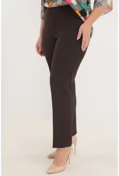 Pantaloni clasici lungi din stofa maro cu elastic in talie imagine