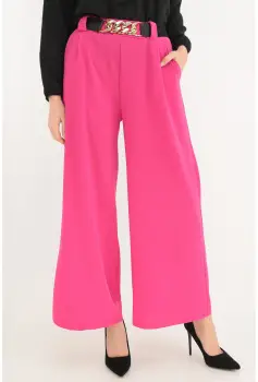 Pantaloni lejeri fucsia cu o curea elastica in talie imagine
