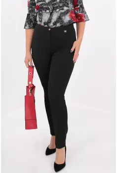 Pantaloni negri lungi din stofa pufoasa pe interior imagine