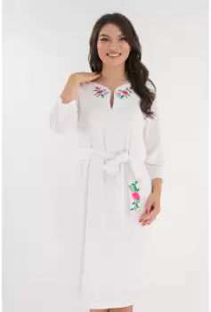 Rochie alba cu broderie si cordon in talie imagine