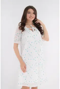 Rochie alba din bumbac cu imprimeu turcoaz imagine