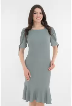 Rochie aqua cu maneci bufante si volanas la tiv imagine