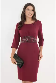 Rochie bordo cu insertii din brocart in talie imagine